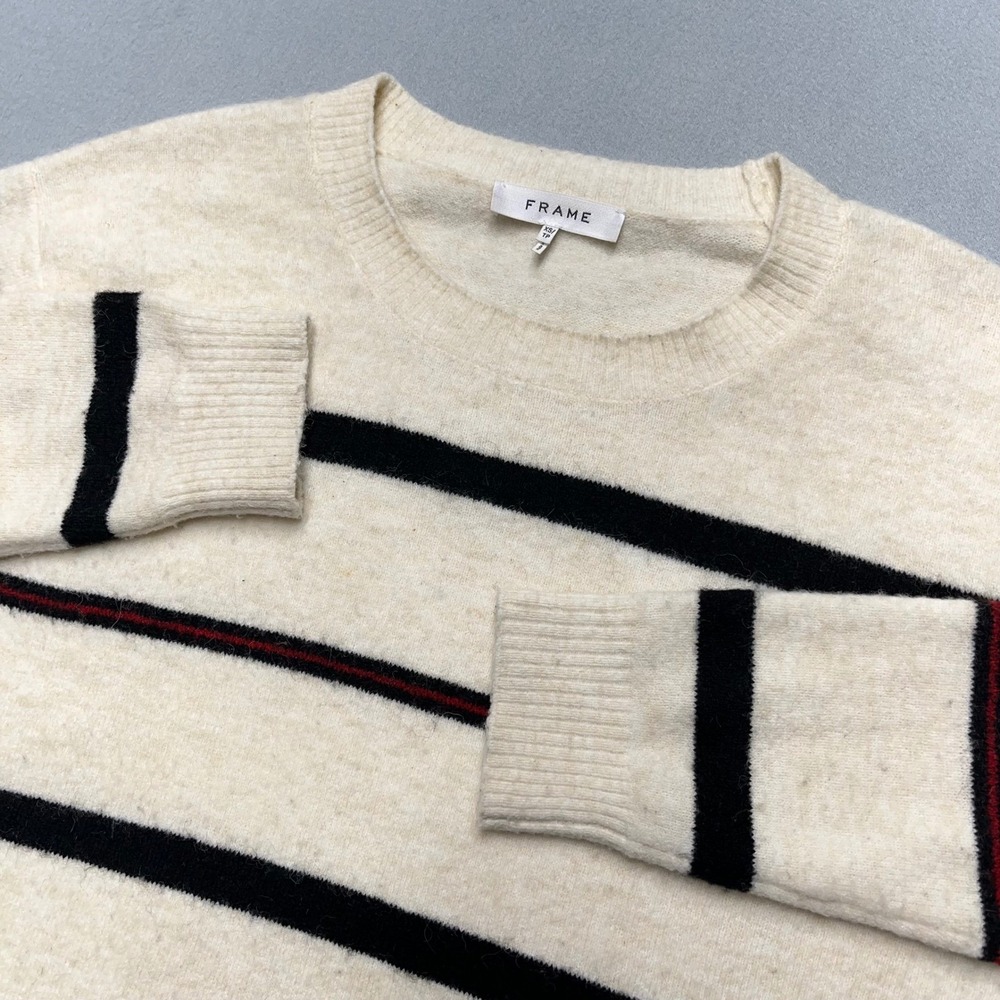 FRAME‎ Off White Multi Striped Wool Alpaca Blend Crew Neck Sweater XS LWSW0500